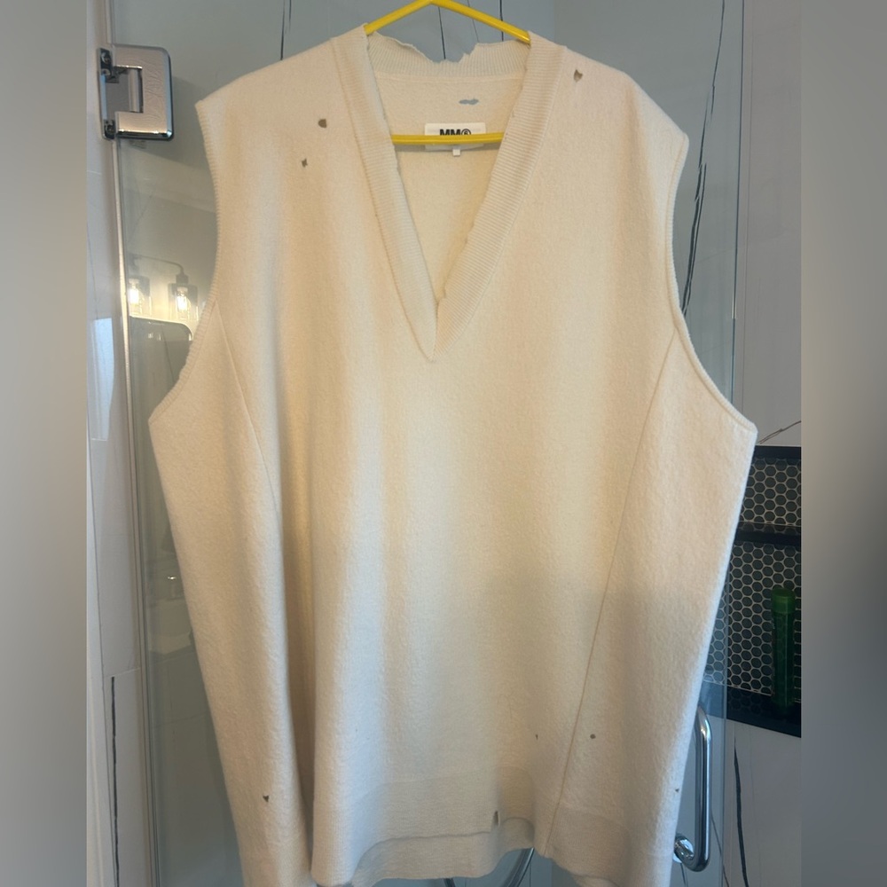 Cool Cream wool blend distressed sweater vest